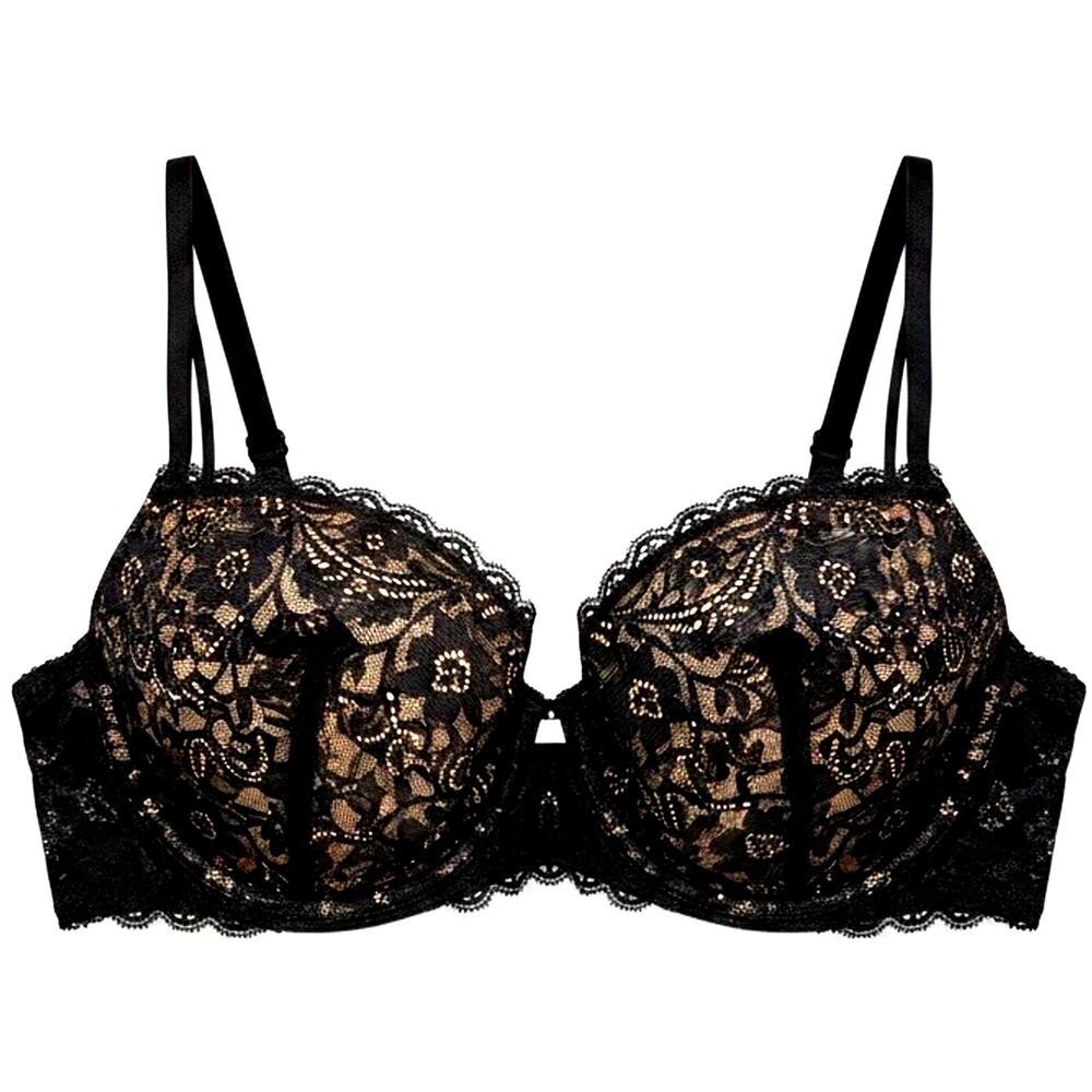 Soma 36B Bra Black Lace Enticing Lift Balconet Underwire Balconette Stretch EUC